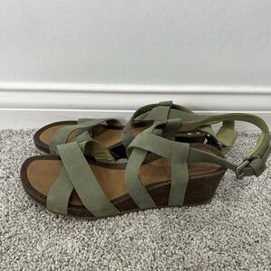 Teva Mahonia Green Leather Slingback Wedge Sandal Women's Size 9 Suede‎ Sandal